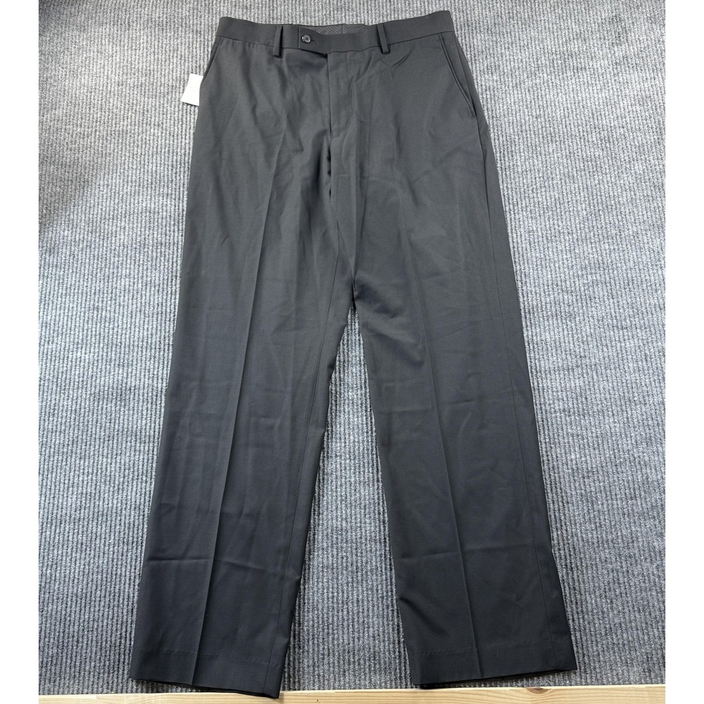 JF J Ferrar Pants Mens 34x32 Black Modern Fit Dress Slacks Flat Front Office New